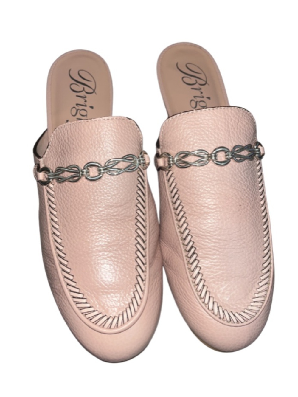 Brighton Shauna Mules Pink Sand Leather Chain Slides Sz 8